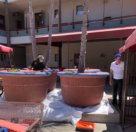 Preparing the pots for painting